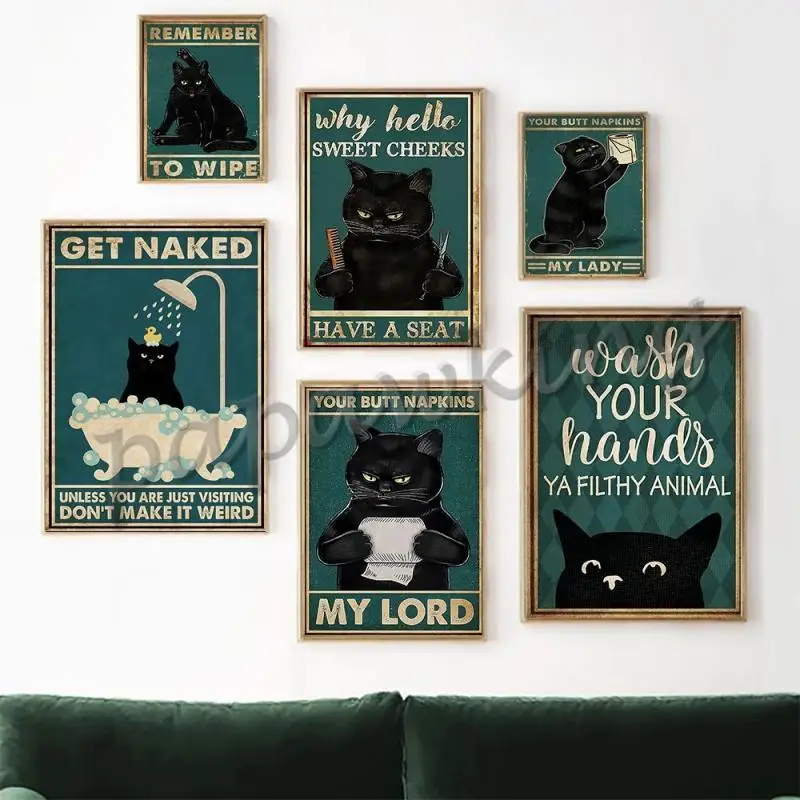 Vintage Diamond Painting Mental Black Cat Your Butt Napkins My Lord Art Full Diamond Embroidery Funny Bathroom Mosaic Home Decor