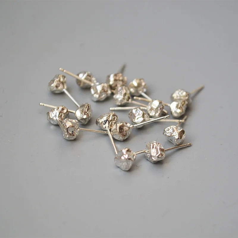 

Fashion Trendy Studs Earrings Unisex Sterling 925 Silver Needle Jewelry Baroque Imitate Lava Irregular Metal Push-back Copper