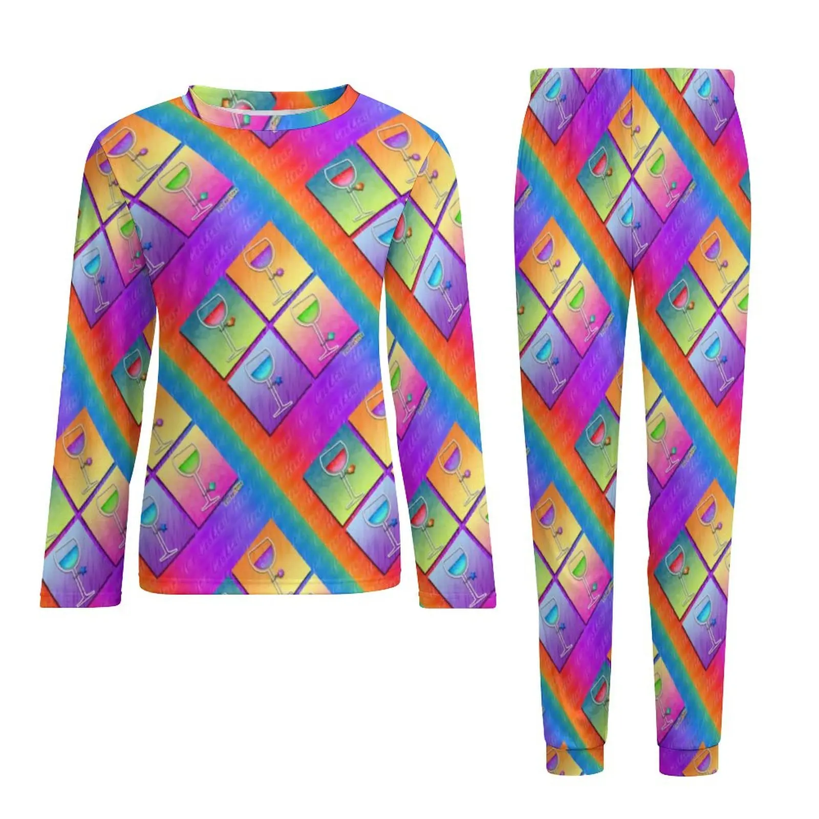 Pop Art Wine Pajamas Spring 2 Pieces Colorful Aesthetic Fashion Pajama Sets Mens Long Sleeve Room Graphic Nightwear Large Size