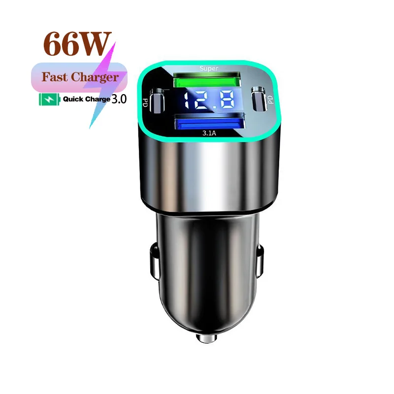 

100 Вт/66 Вт, 2 порта USB, цифровое напряжение в реальном времени QC3.0 PD30W, автомобильное сверхбыстрое зарядное устройство для телефонов, адаптер автомобильного прикуривателя