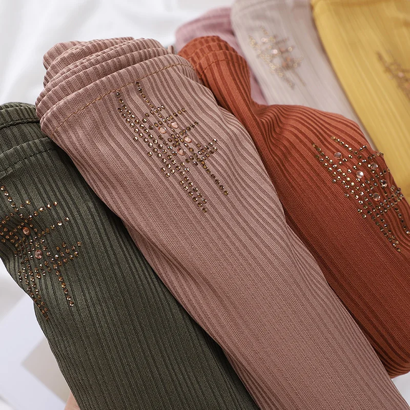 Новый шифоновый хиджаб в полоску шаль простой женский тюрбан плиссированный