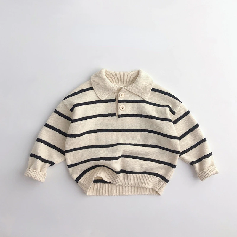 Купи 2022 Children's Wear Children's Lapel Striped Knitwear Spring and Autumn Classic Style Boys and Girls Pullover POLO Sweater за 896 рублей в магазине AliExpress