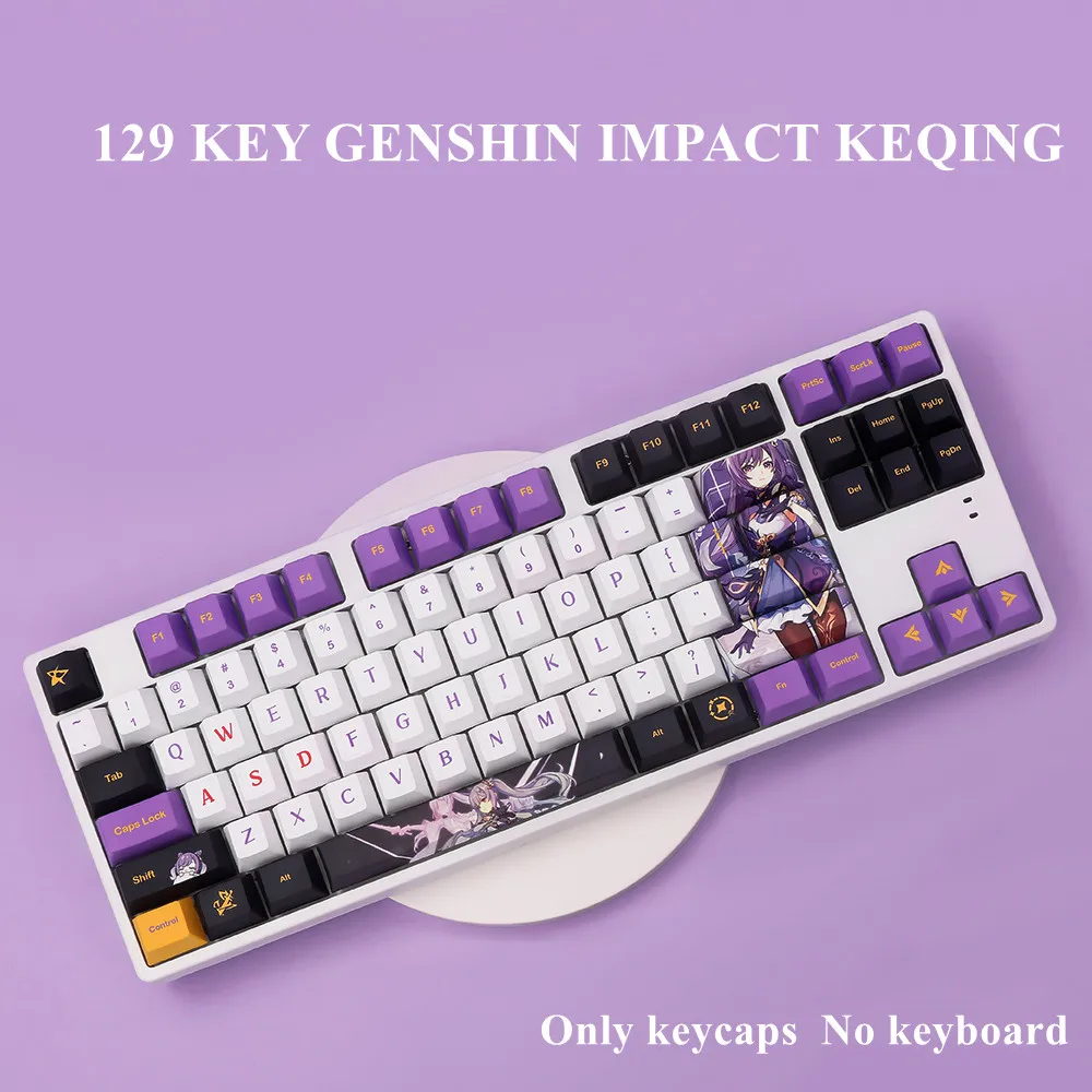 

Gaming Genshin Impact Keqing Keycaps 129 Keys Pbt Personalized Mechanical Keyboard Key Caps Dye Sublimation Keycap Accessories