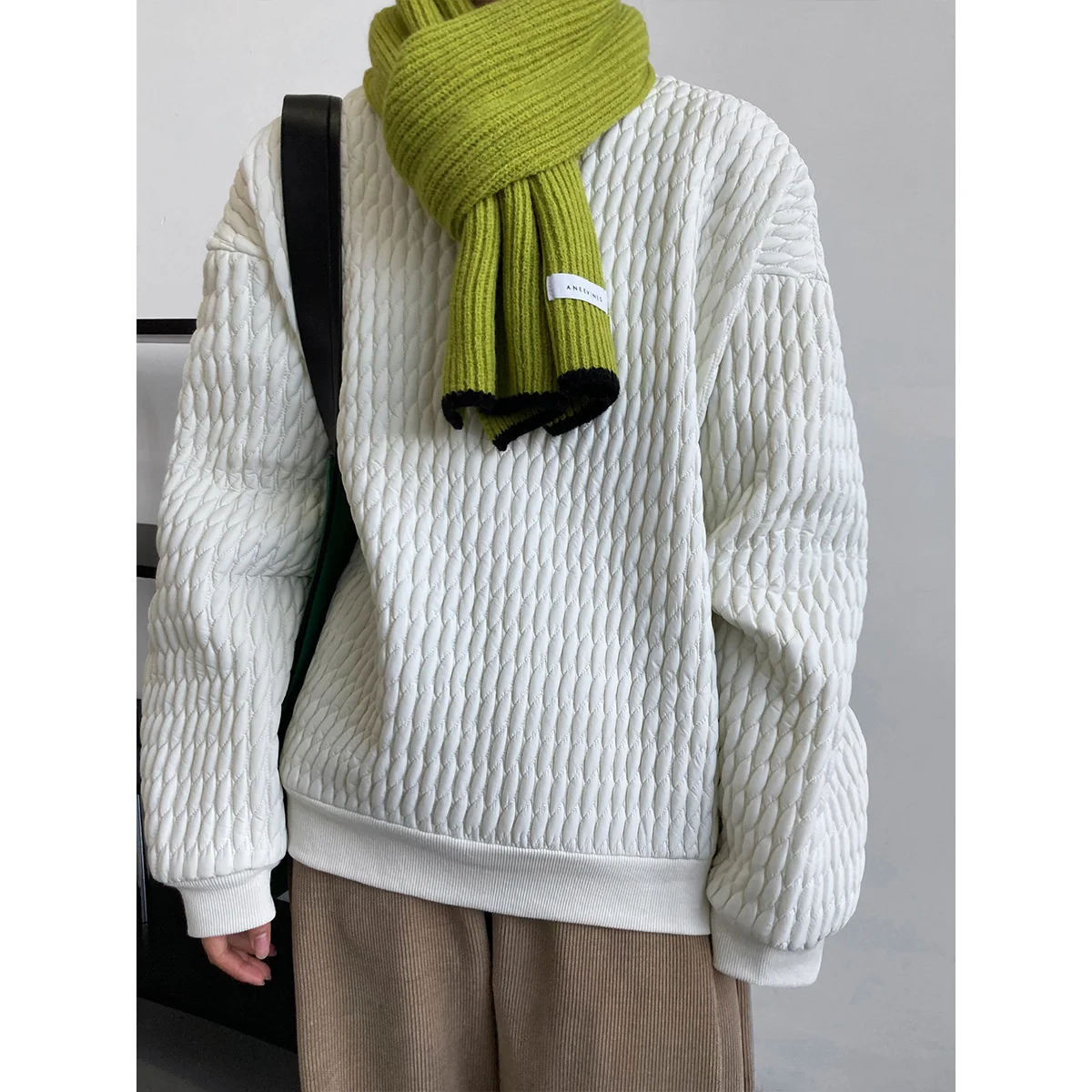 

Женский стеганый свитшот с хлопковой подкладкой, однотонный Свободный пуловер в Корейском стиле, теплый топ оверсайз