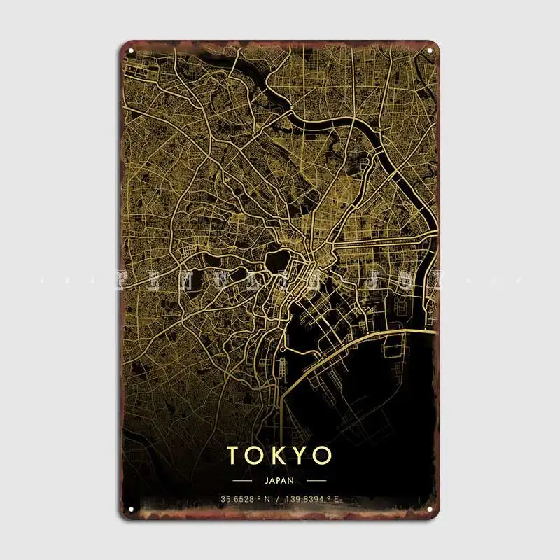 

Tokyo City Map Gold Metal Plaque Poster Cinema Garage Cave Pub Customize Wall Decor Tin Sign Posters