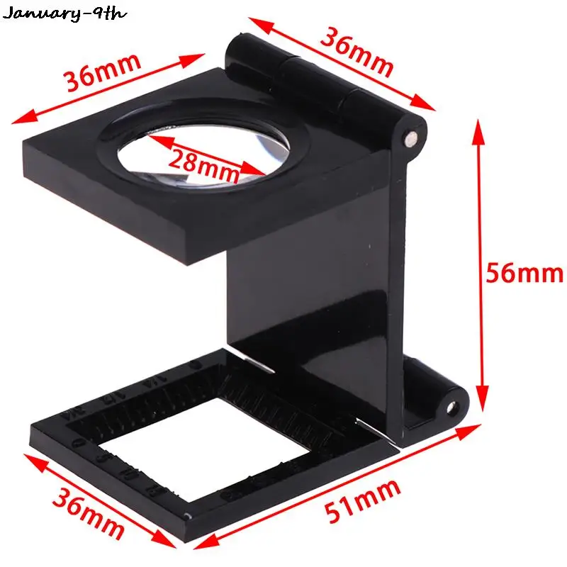 

10X 28mm Microscope Folding Magnifier Stand Loupe With Scale For Textile Optical Foldable Magnifying Glass Tool
