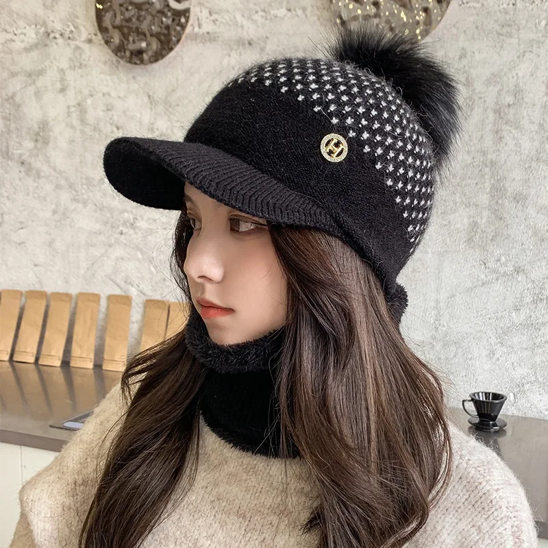 

2022 Hat Women Autumn and Winter Thickened Warm and Cold Knitted Hat Rabbit Fur Windproof Ear Protection Cap Winter Accessories