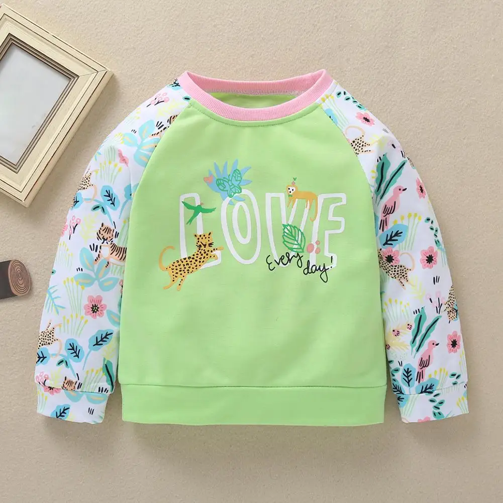 

Autumn Leisure Sweatshirt Toddler Girls Comfort Soft Long Sleeve O-neck Floral Personality Printing Popular Spring Clothes
