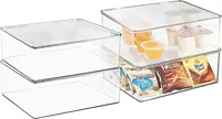 USA STOCK! Plastic Kitchen Pantry and Fridge Storage Organizer Box Containers with Hinged Lid for Shelves or Cabinets 4 Pack