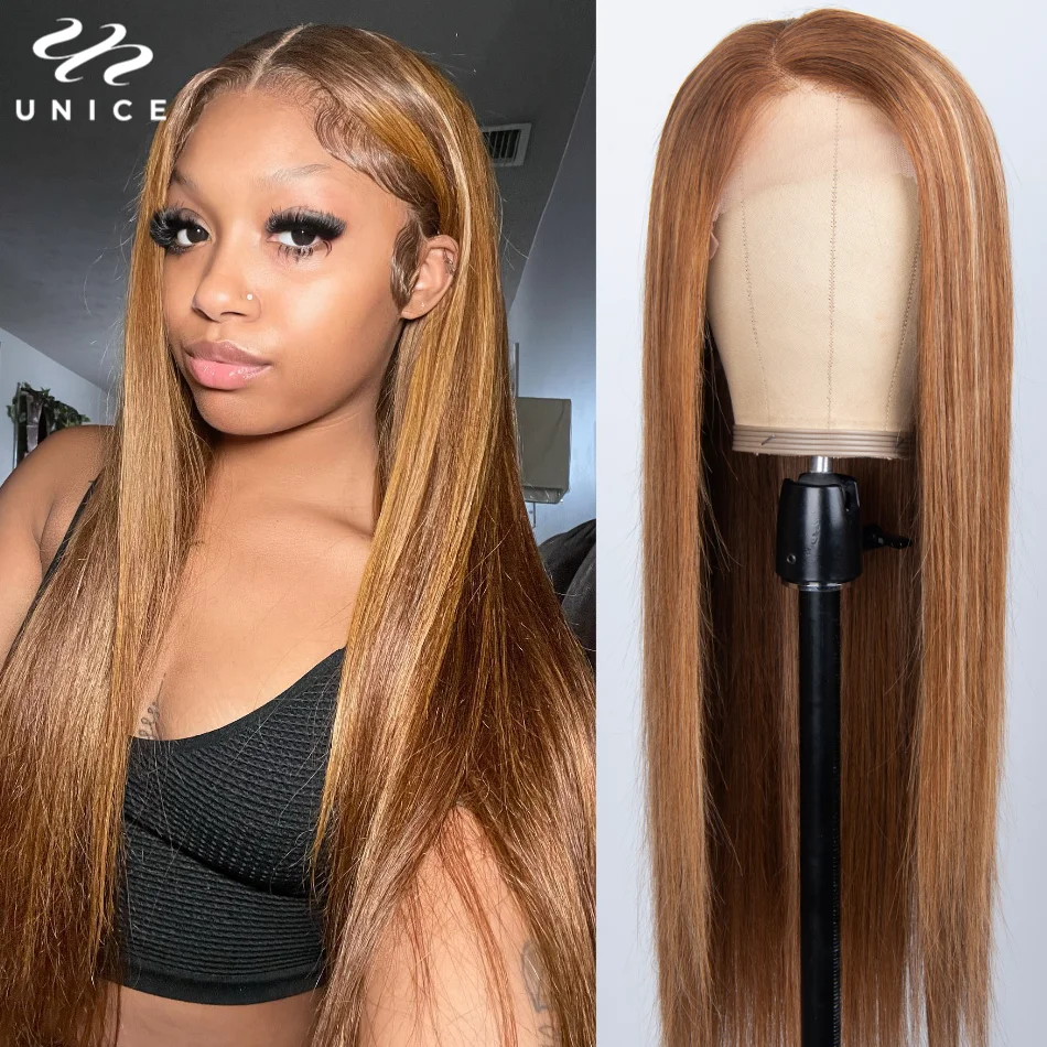 

UNice Hair 13x4 Lace Front Wig Human Hair Toffee Brown Piano Highlights Straight Wig