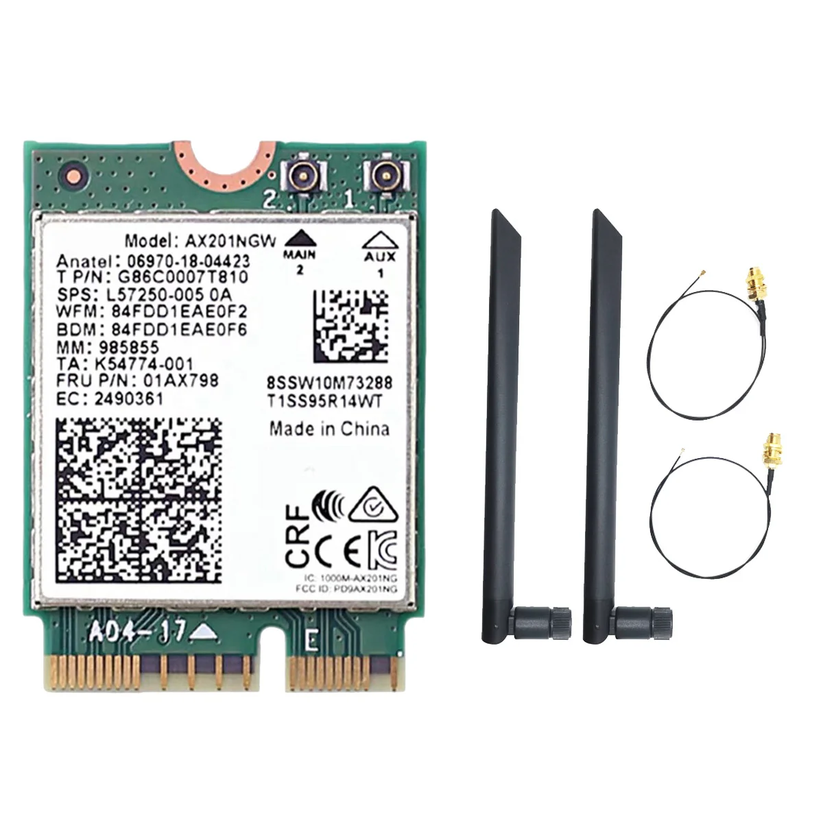 

AX201NGW WiFi Card with Dual Antenna 2.4 Ghz+5Ghz WiFi 6 3000Mbps M.2 CNVio2 Bluetooth 5.1 WiFi Adapter for Win10