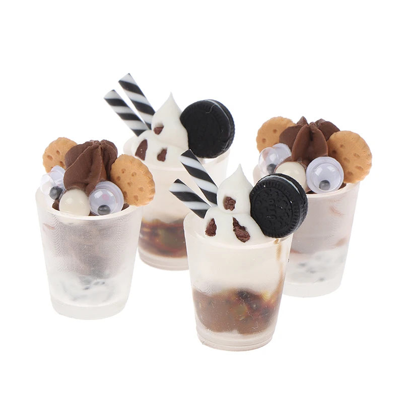 

2PCS Mini Chocolate Ice Cream Cups Model Miniature Drinks Pretend Play Mini Food Doll Accessories Fit Play House Toy Dollhouse