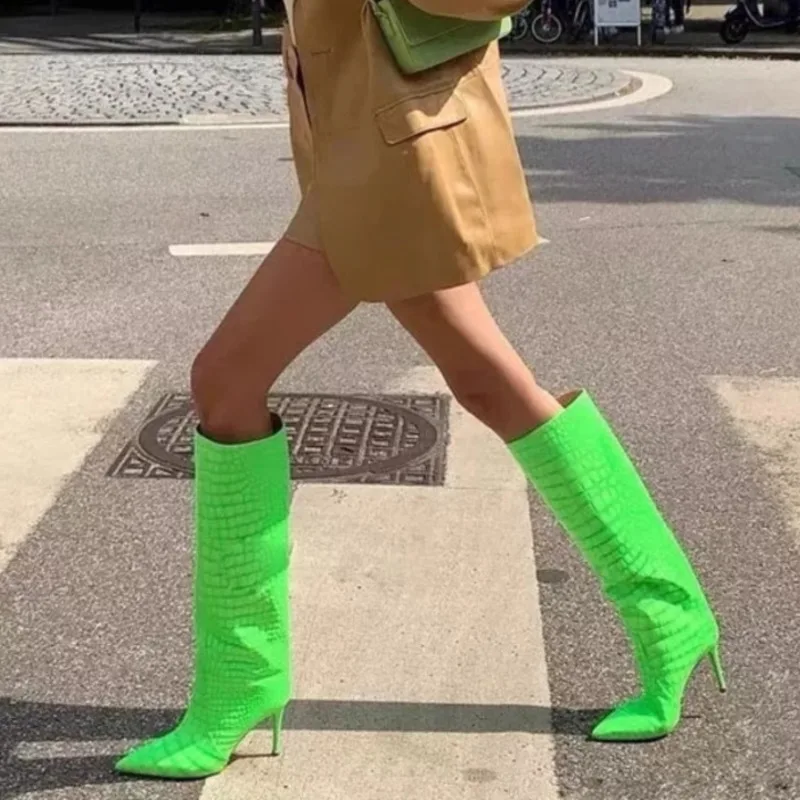 Women's High Boots Sexy Fashion Knee High Boots Pointed Toe Ladies Shoes For Women Slip On Adult Thin High Heels Woman Boots