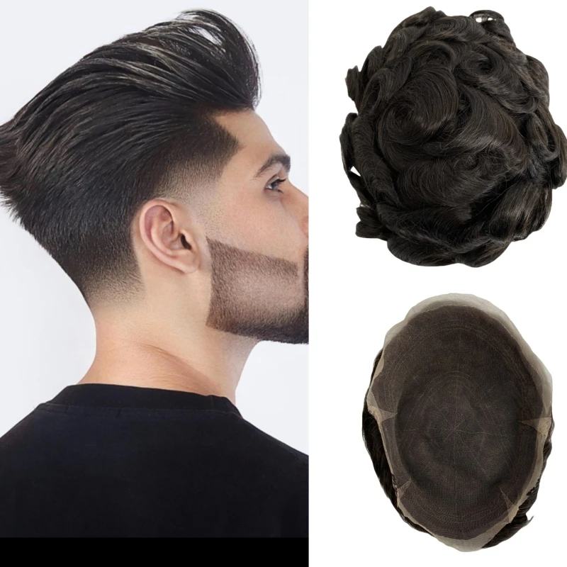 Парик мужской с швейцарской кружевной отделкой невидимый мягкий капиллярный