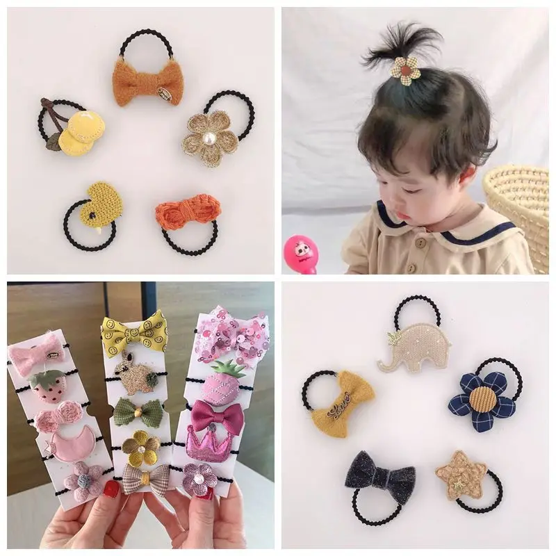 

5pcs Baby Girls Elastic Hair Bands Bow Floral Heart Hair Rope Hair Tie for Baby Girl Headwear Hair Accessories