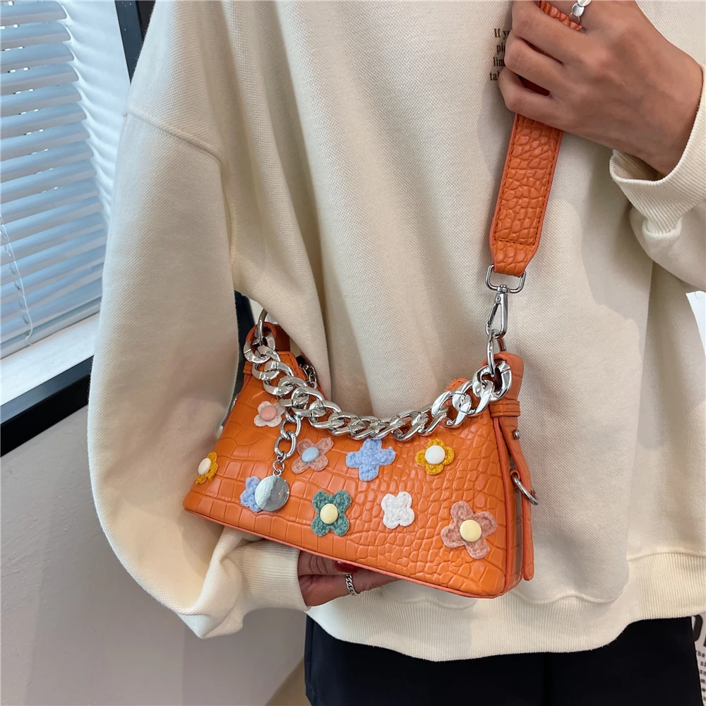 burminsa crocodile pattern flower small shoulder crossbody bags for women thick chain handle brand designer ladies handbags 2022 free global shipping