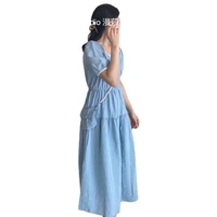 2022 summer retro dress round neck puff sleeves office casual french yellow blue party dress chinese womens new style