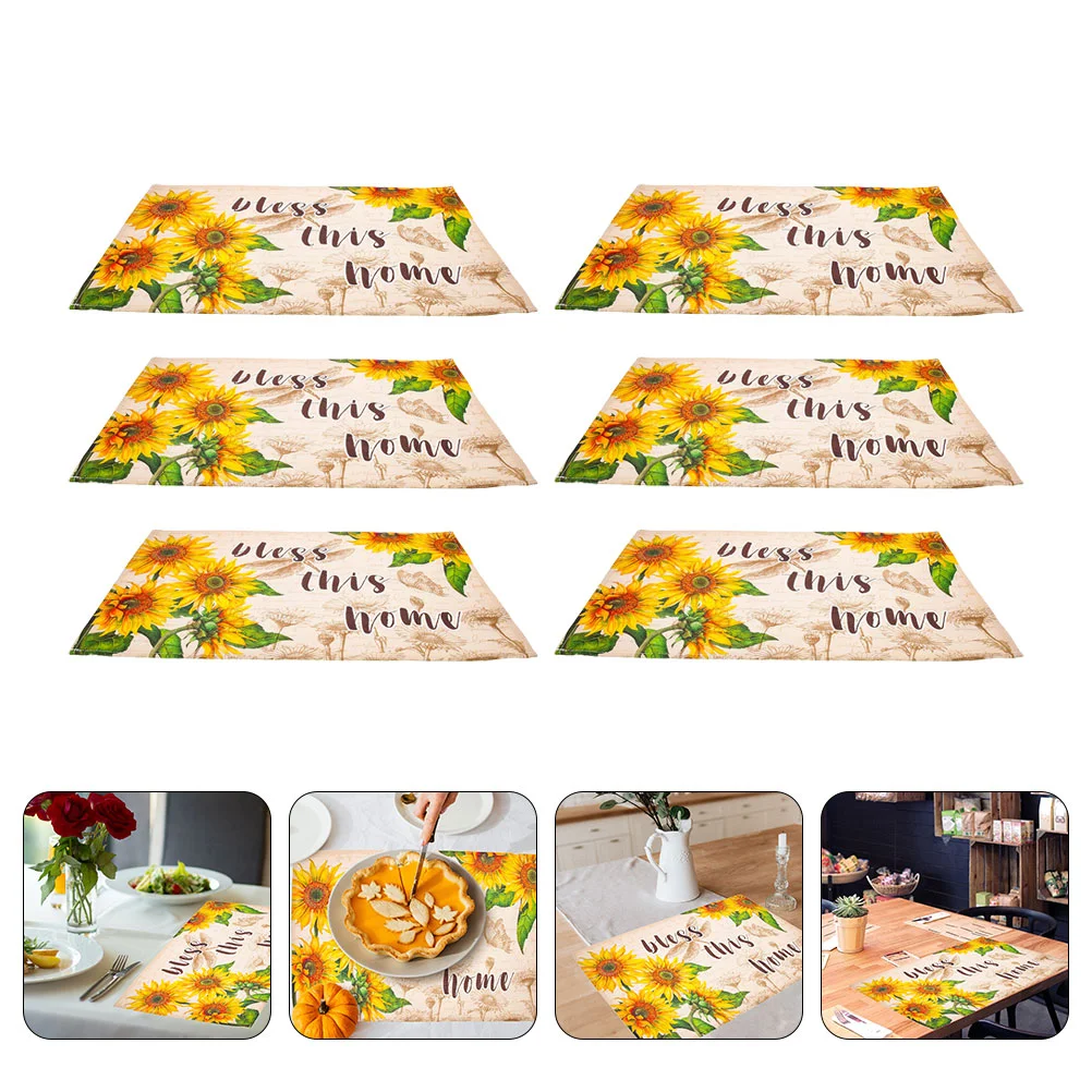 

Placemats Mats Place Sunflower Mat Table Cup Holder Coffee Farmhouse Flower Rustic Burlap Floral Kitchen Cloth Dining