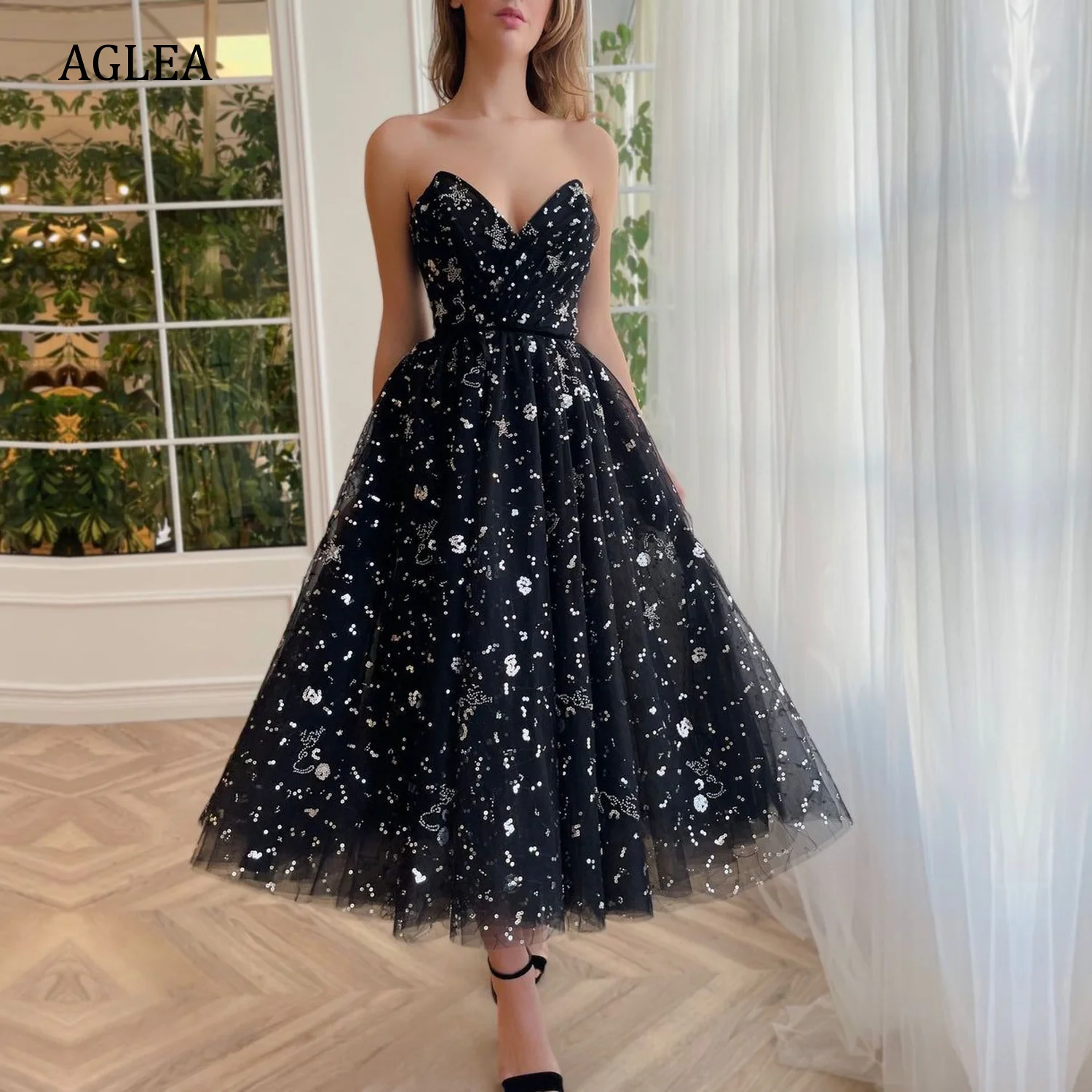 

AGLEA Evening Dresses Formal Occasion Elegant Party for Women Prom Short Length Sweetheart Sash Pleat A-line Draped Floral Print