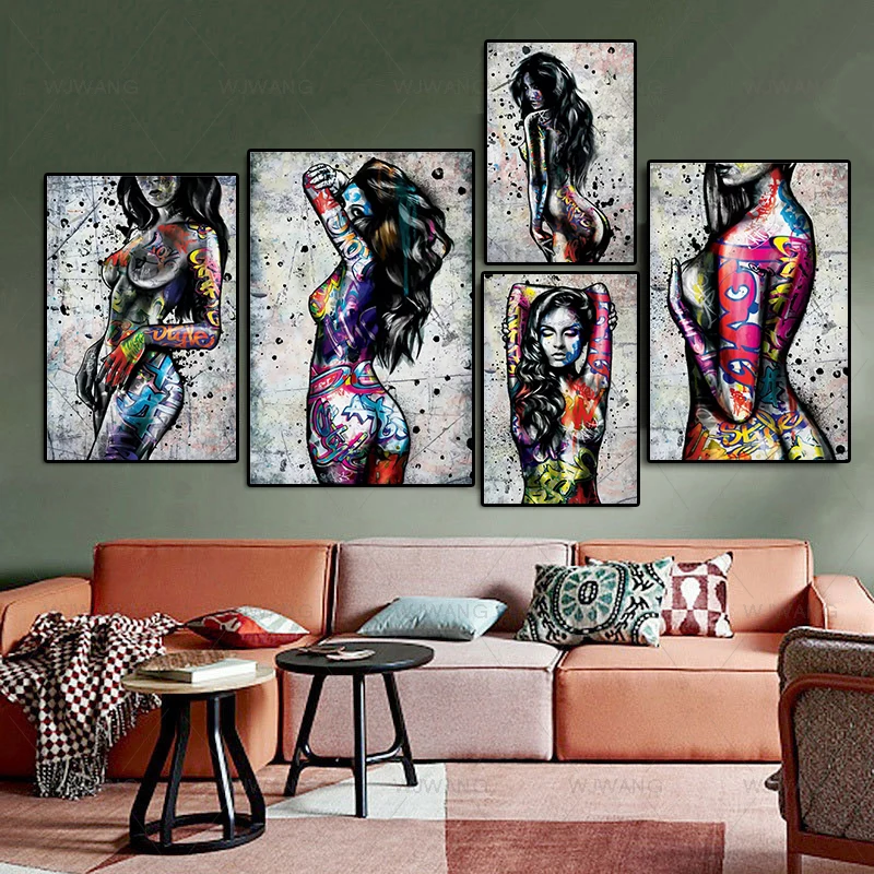 

Sexy Girl Nude Art Graffiti Canvas Painting Woman Poster and Prints Wall Art Mural Pictures for Bedroom Living Room Home Decor