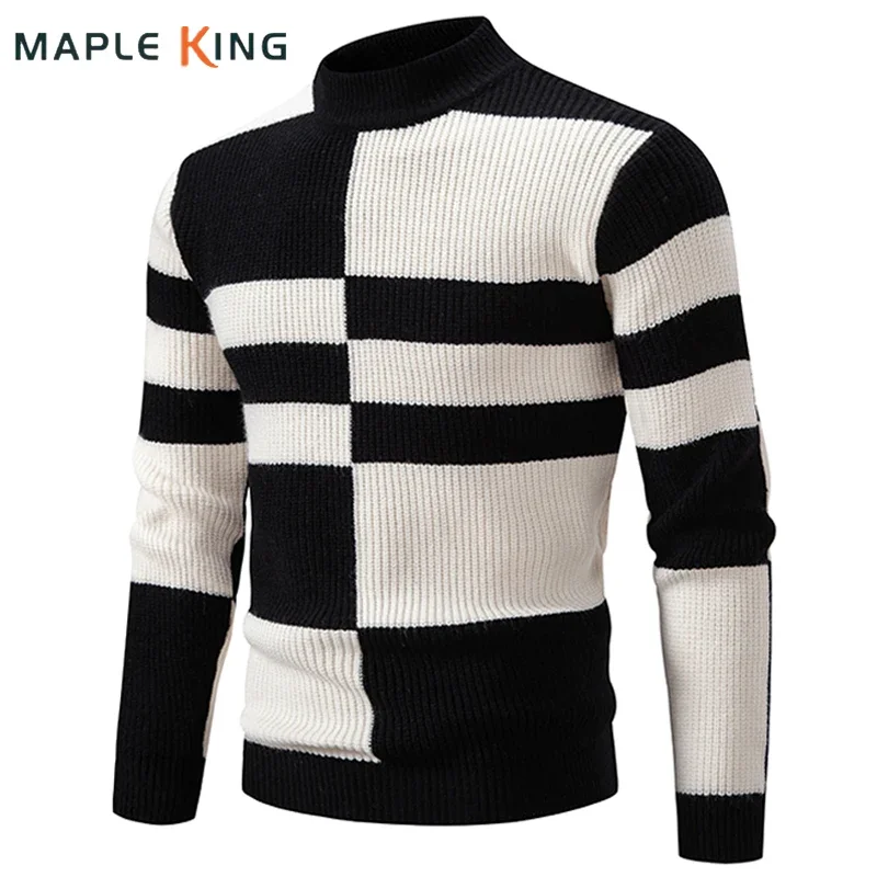 

Мужской трикотажный свитер с круглым вырезом, в стиле пэчворк