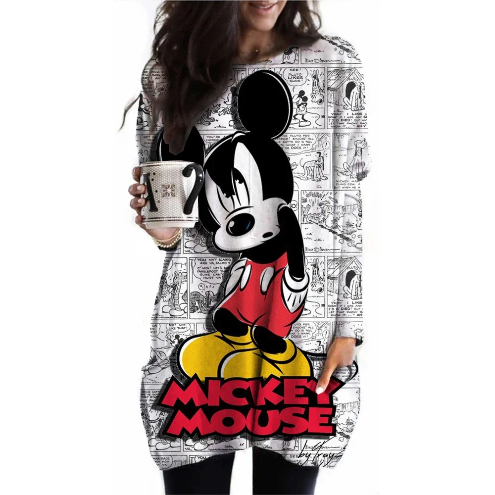 Camiseta con estampado de Mickey Mouse Disney para mujer ropa informal manga larga bolsillo Топы Vintage nueva