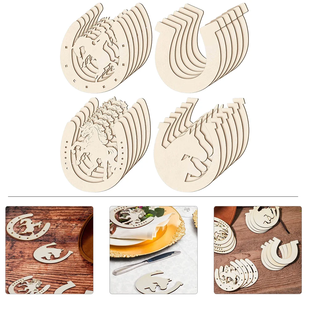 

24 Pcs Blank Wood Slices House Ornaments Plain Wooden Discs Blank Ornaments Horseshoe Chips Paper Cut Rustic Wood Slices