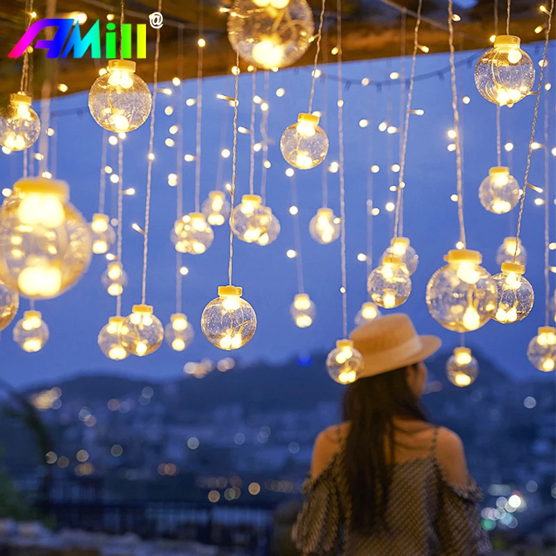 

Рождественсветильник гирлянда в виде шара, светодиодная сказочная гирлянда, уличная лампа, европейская вилка, 2,5 м, занавеска, праздничное о...