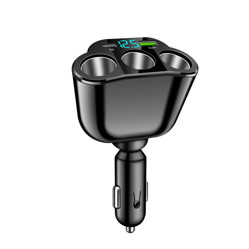 

Тройное автомобильное зарядное устройство, разветвитель сигарет, 66 Вт, USB PD C, порт быстрой зарядки, 12 В, 24 В, дисплей напряжения, автомобильная розетка, адаптер для телефона