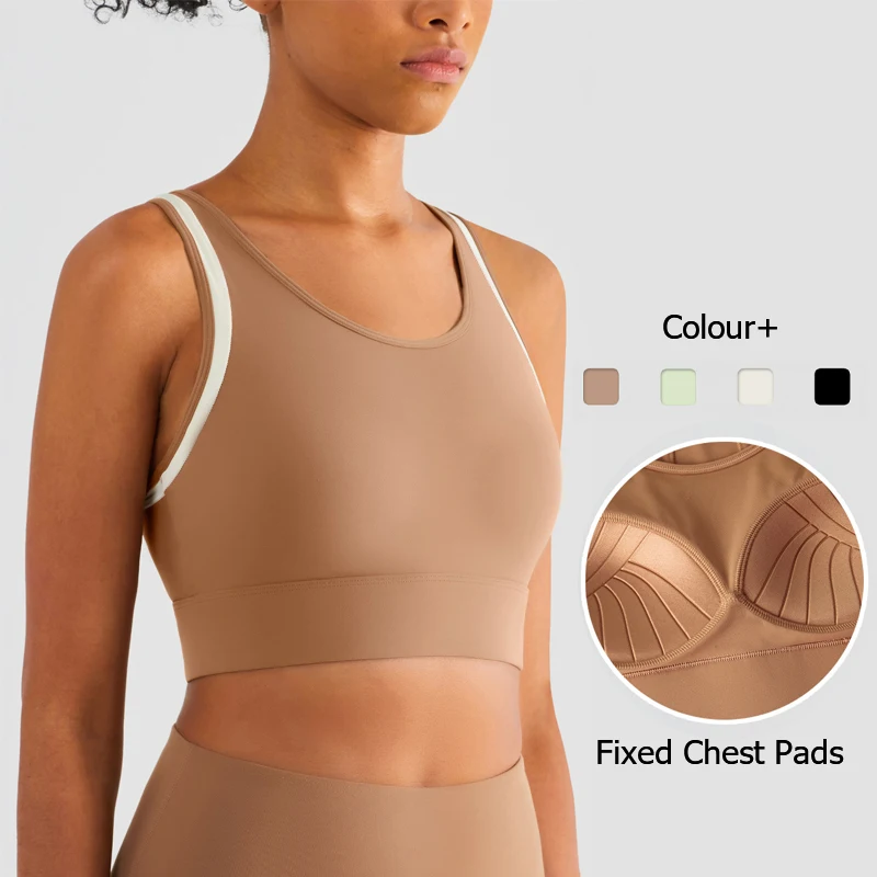 

Женский бюстгальтер для фитнеса и йоги, Спортивное нижнее белье контрастных цветов с чашками пуш-ап, кроп-топ для тренировок и бега с фиксир...
