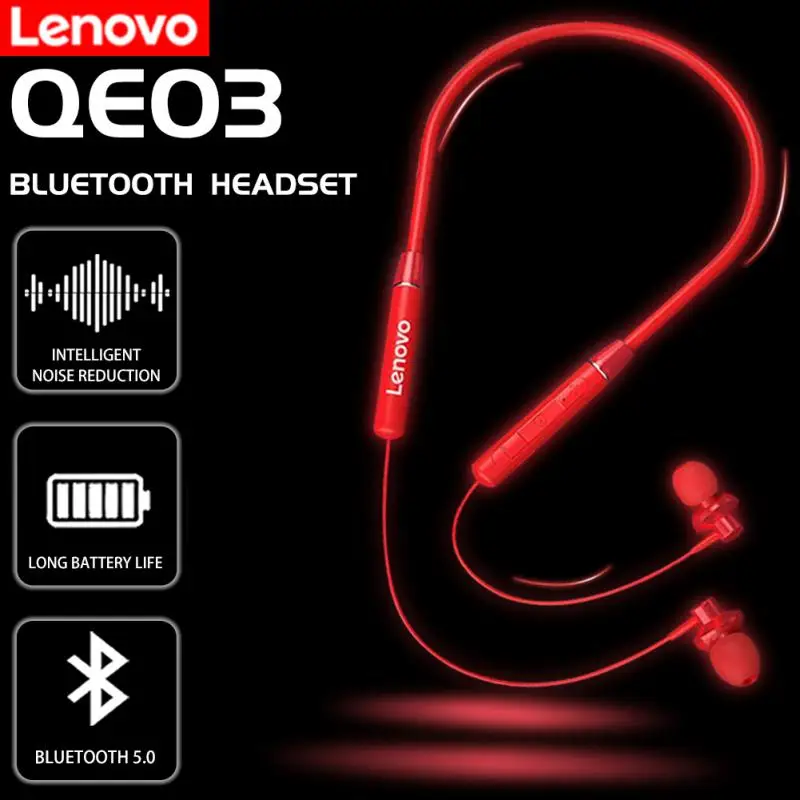 

Lenovo QE03 BT5.0 Wireless Headphones Neckband Music Earphone Sport Headset Neck Hanging In-ear Earbuds Magnetic Suction W/ Mic