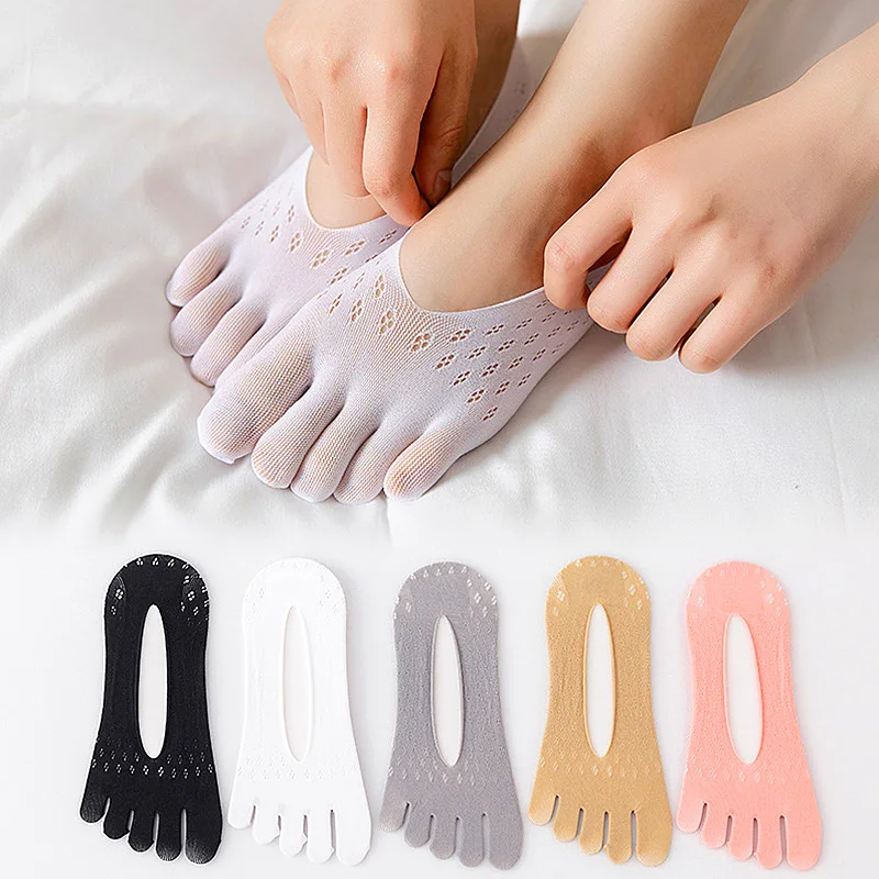 

2 Pairs Five Toes Sock for Women Summer Ultrathin Breathable Ankle Sock Anti-skid Invisible 5 Finger Boat Sock