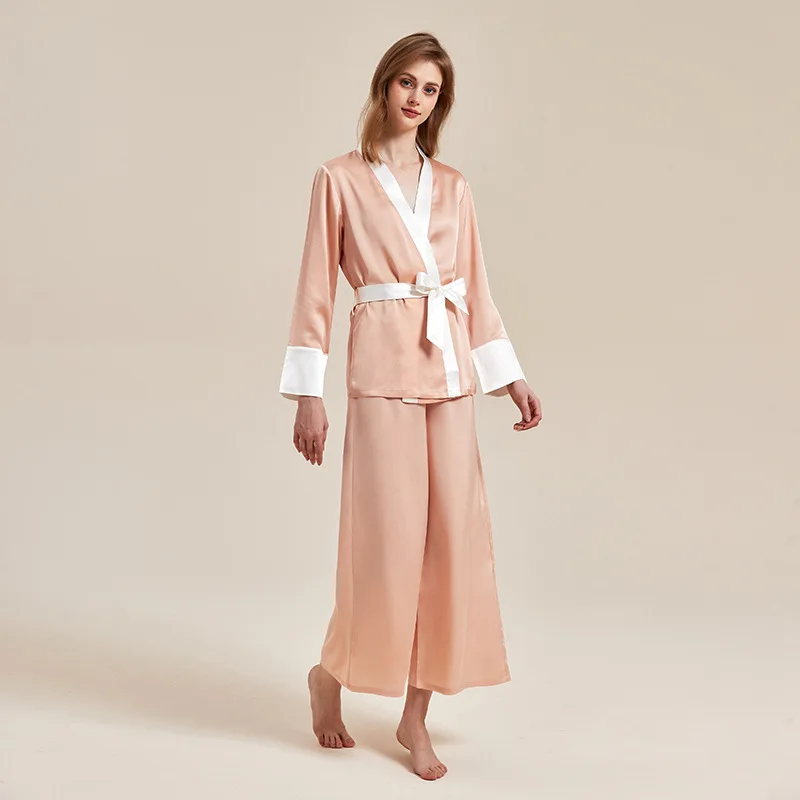 2023spring and Summerthin Ice Silk Women Pajama Sets Wide Leg Pants Night Wears for Women Elegant Women's Sleepwear Home Clothes