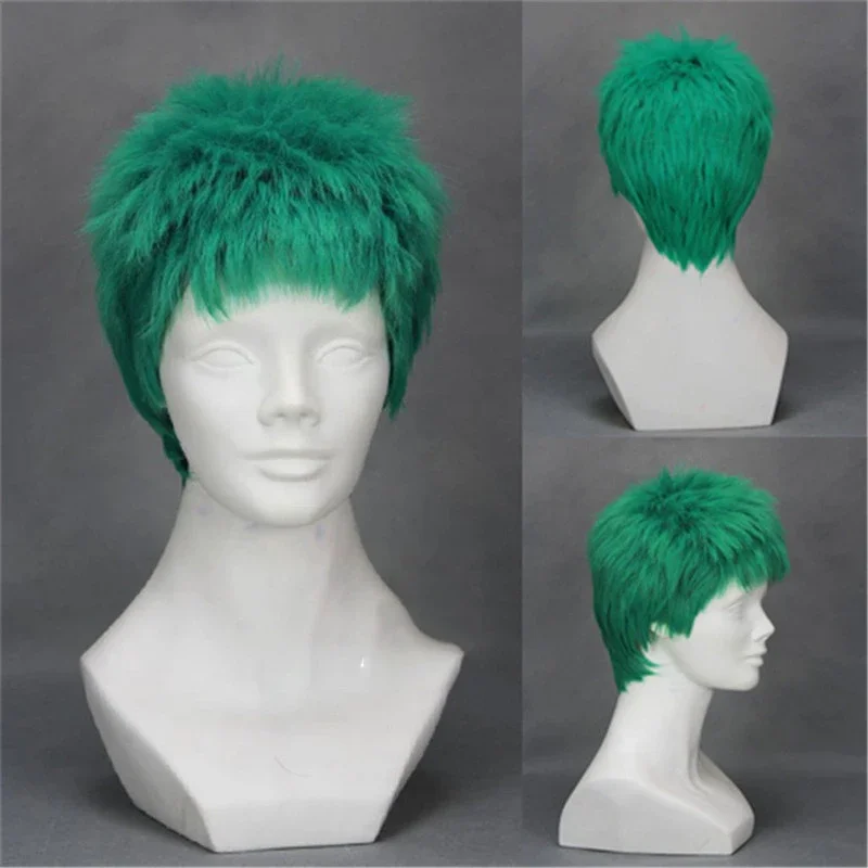 Парики Roronoa Zoro ONE PIECE короткие зеленые пушистые синтетические волосы OP