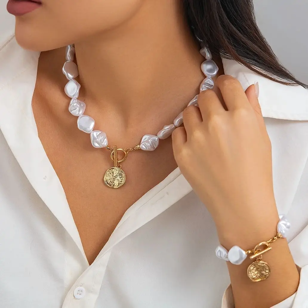 IngeSight.Z Boho Baroque Искусственный Жемчуг OT Пряжка Колье Ожерелье Женская Элегантная