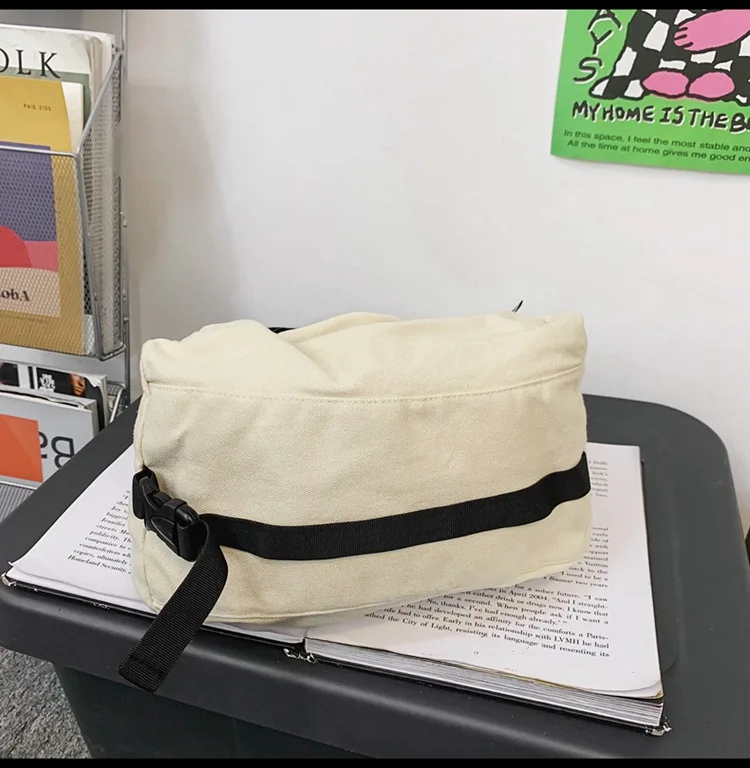 Big Capacity Female Canvas Textile Hobo Slouchy Shoulder Bag 2023 Student Aesthetic Y2K Grunge School Book Laptop Side Pouch Bag images - 6