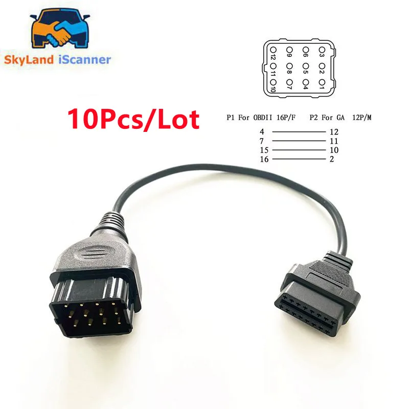 10Pcs/Lot OBD2 Connector OBDII OBD 2 Connector Adapter For Gaz 12 Pin to 16 Pin Cable For GAZ 12Pin Auto Scanner Adapter