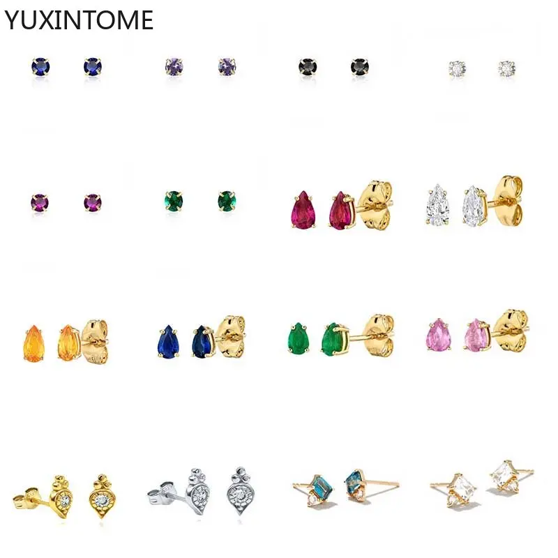 

YUXINTOME 925 Sterling Silver Needle Colorful Crystal Zircon Mini Stud Earrings for Women Piercing Earring Jewelry Pendients