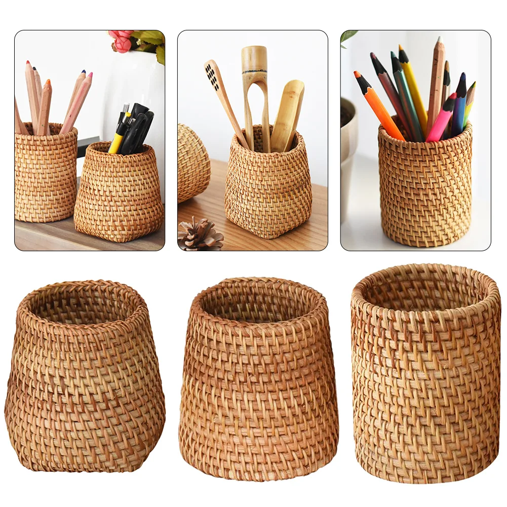 

1PC Multi-use Rattan Pen Container Handwoven Tea Jar Sundries Storage Basket Box Tableware Chopsticks Tube Home Decor Organizer