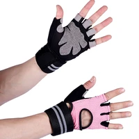 1 pair hollowed breathable half finger bike cycling gloves long wrist band support for men women gym fitness