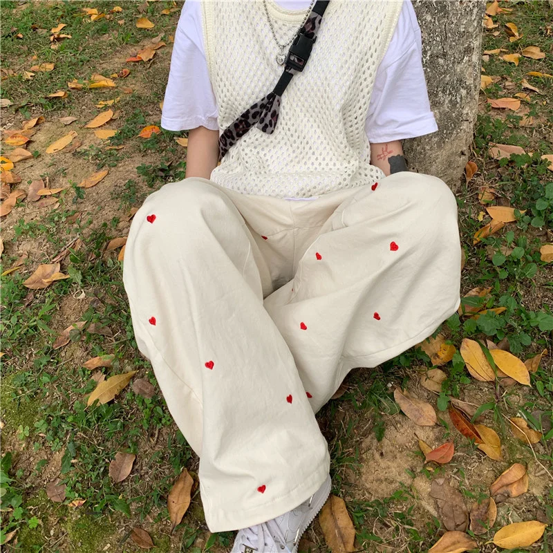 

white pants woman high love waist Harajuku pants sashes pockets office ladies pants fashion middle aged pants streetwear women