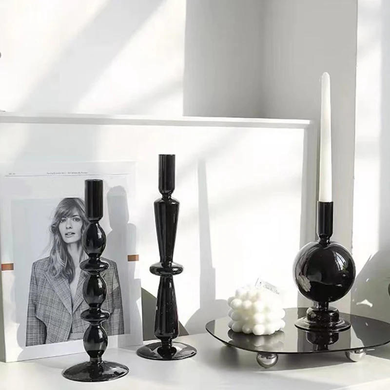 S Black Glass Flower Vase Modern Vintage Living Room Wedding Table Shelf Decoration