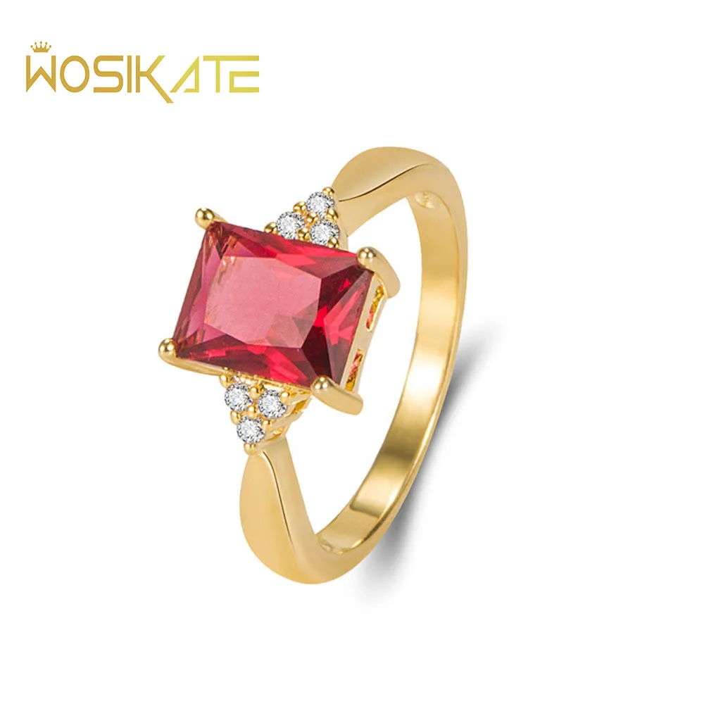 

WOSIKATE Trendy Square Ruby Wedding Engagement Ring For Women 925 Sterling Silver 18K Gold Plated Promise Ring Ladies Jewellery