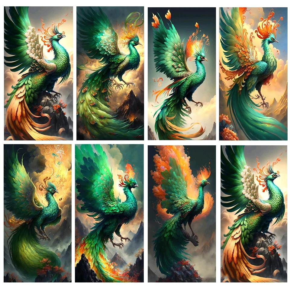 Алмазная вышивка с фэнтезией, картина 5D «сделай сам» с изображением павлина, зеленой мифологической птицы, мозаика с полным заполнением, S874