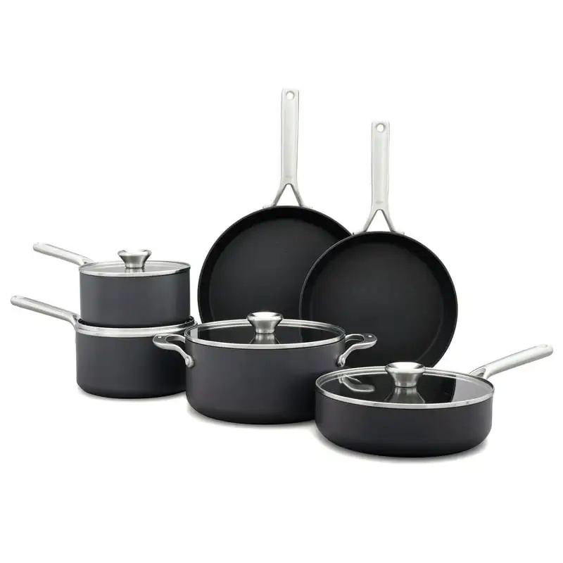 

Professional Hard Anodized PFAS-Free Nonstick, 10 Piece Cookware Set, Induction, Black