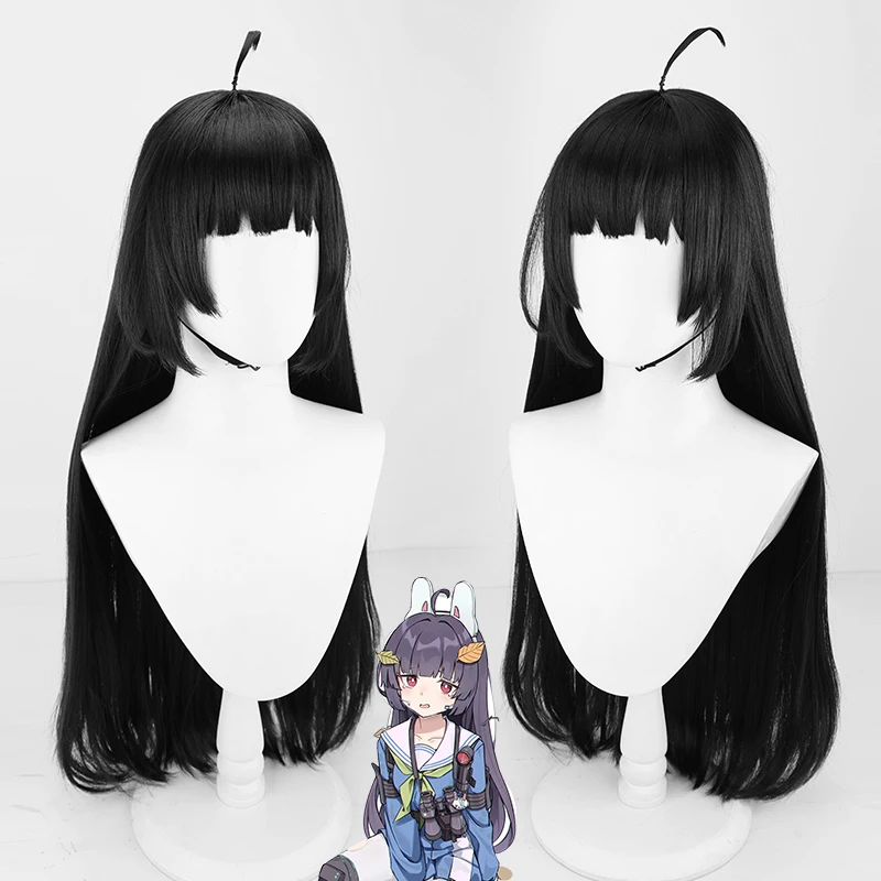 Парик для косплея Kasumizawa Miyu из Game Blue Archive черный / темно-фиолетовый 80 см длиной, прямые синтетические волосы для Хэллоуина.