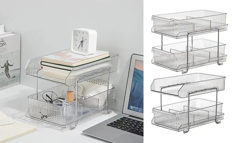 

2 Tier Cupboard Organization Bins Countertop Storage Box Durable Floor-standing Storage Rack Sundries Organizer Kitchen Gadgets