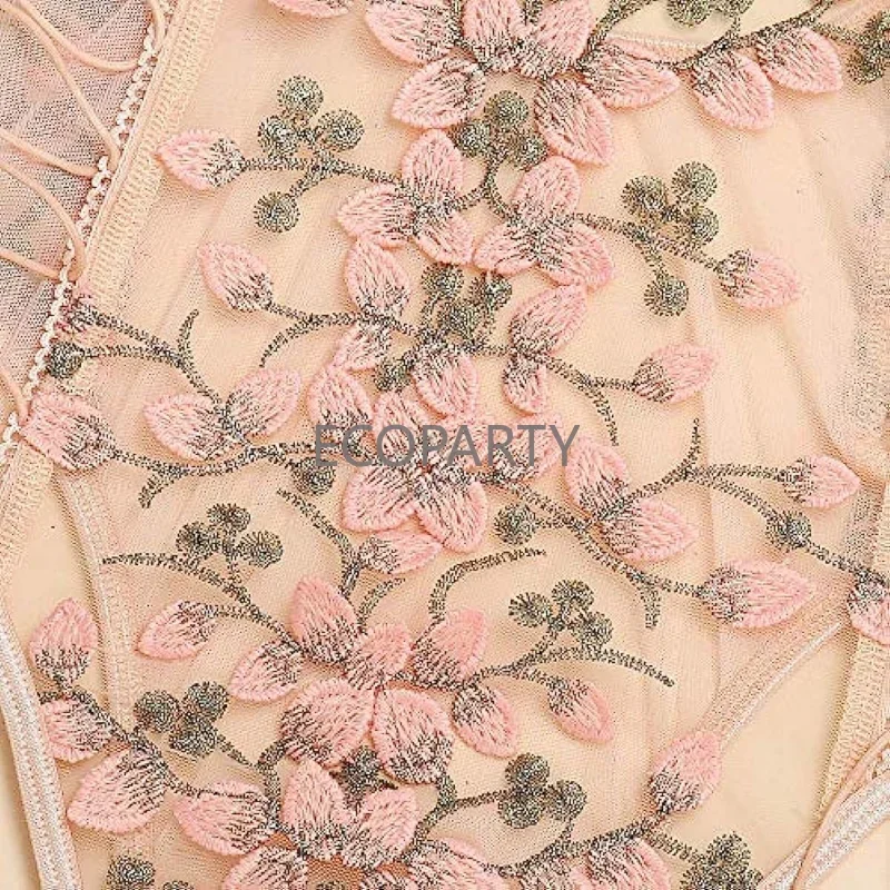 Женское сексуальное боди на шнуровке с цветочным рисунком сетчатый прозрачный