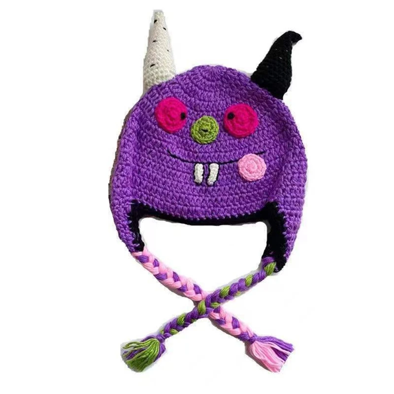 

Unisex Acrylic Fibres Devil Horn Shape Hat Internet Celebrity Outdoor Windproof for Unisex Keep Warming Protect Ear