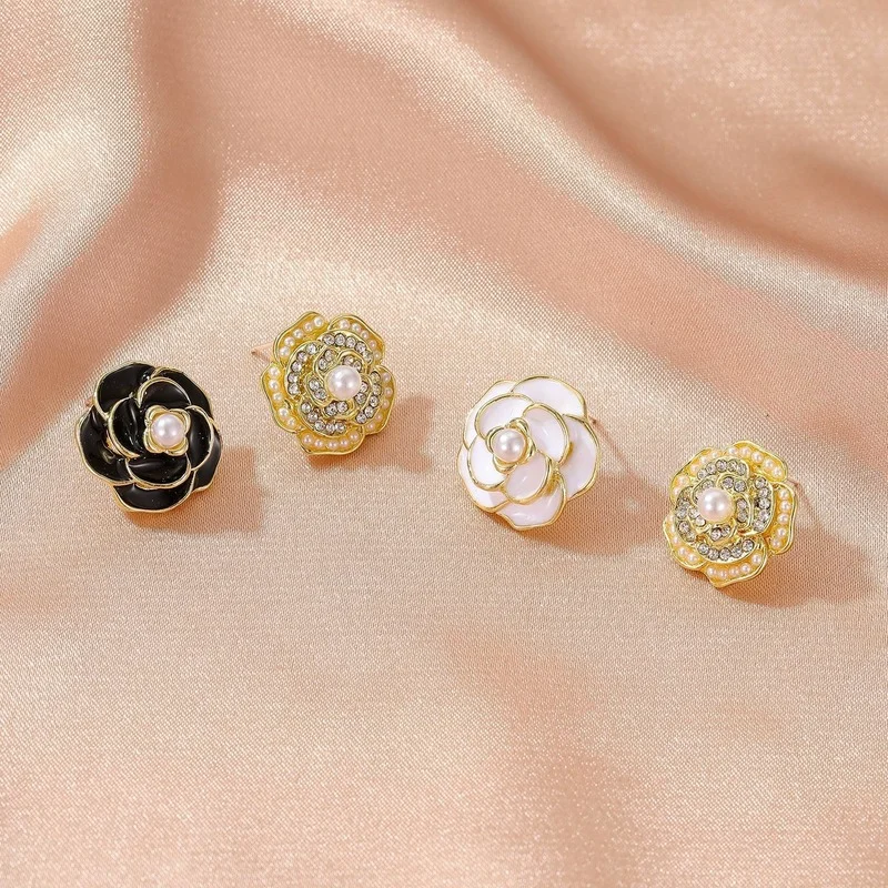 

1 Pair Cute Enameled Flower Stud Earring Vintage Zircon Rose Pearl Korean Earrings for Women Trendy Fashion Party Jewelry 2023